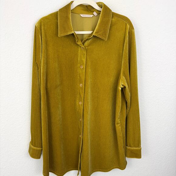 Soft Surroundings Womens Button Shirt Top Size XL Metallic Ribbed Gold - Picture 1 of 6